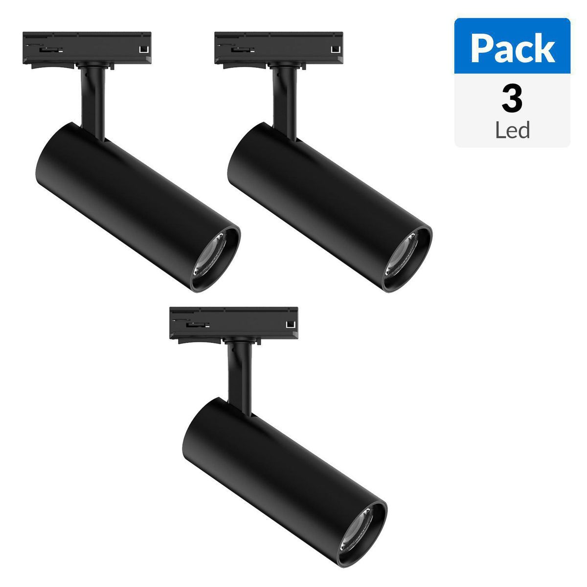 JUST HOME COLLECTION - Pack 3 Led Riel Cilindro Plástico Negro