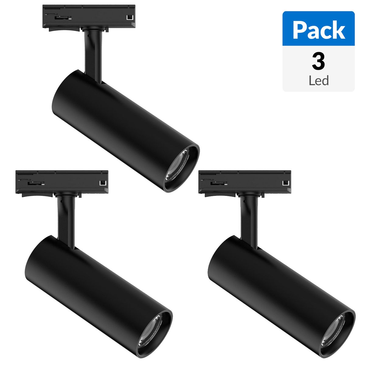 JUST HOME COLLECTION - Pack 3 Led Riel Cilindro Plástico Negro