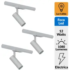 JUST HOME COLLECTION - Pack 3 Foco led riel cilíndrico 12 W blanco luz Cálida