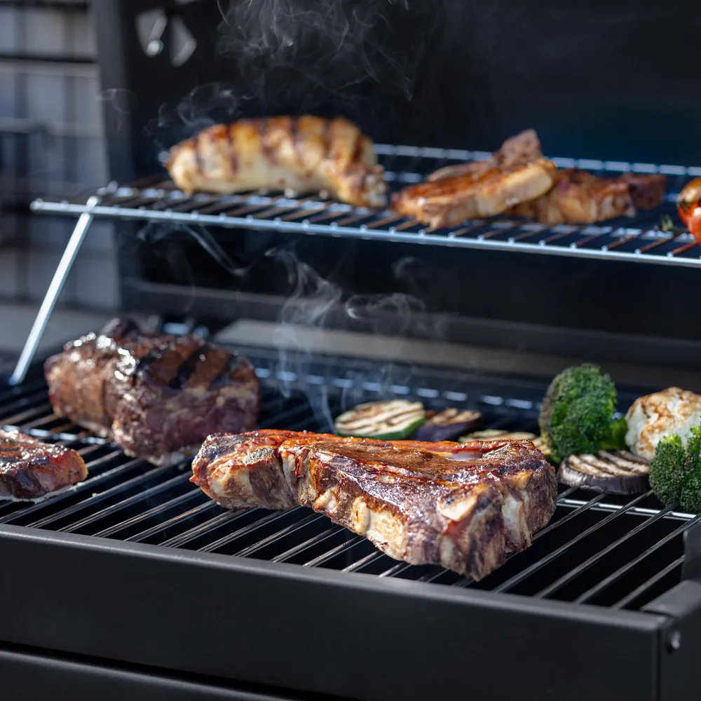 Parrilla a Carbón Acero con Tapa y Bandejas Laterales + Termómetro, foto 11