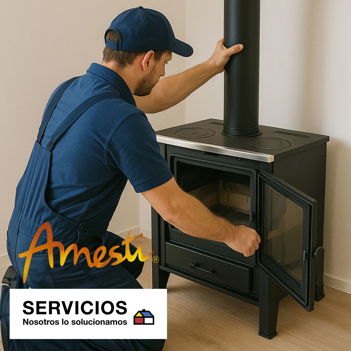 SERVICIOS HOGAR - Instalación Calefactor/Cocina a leña AMESTI en casa de 1 piso