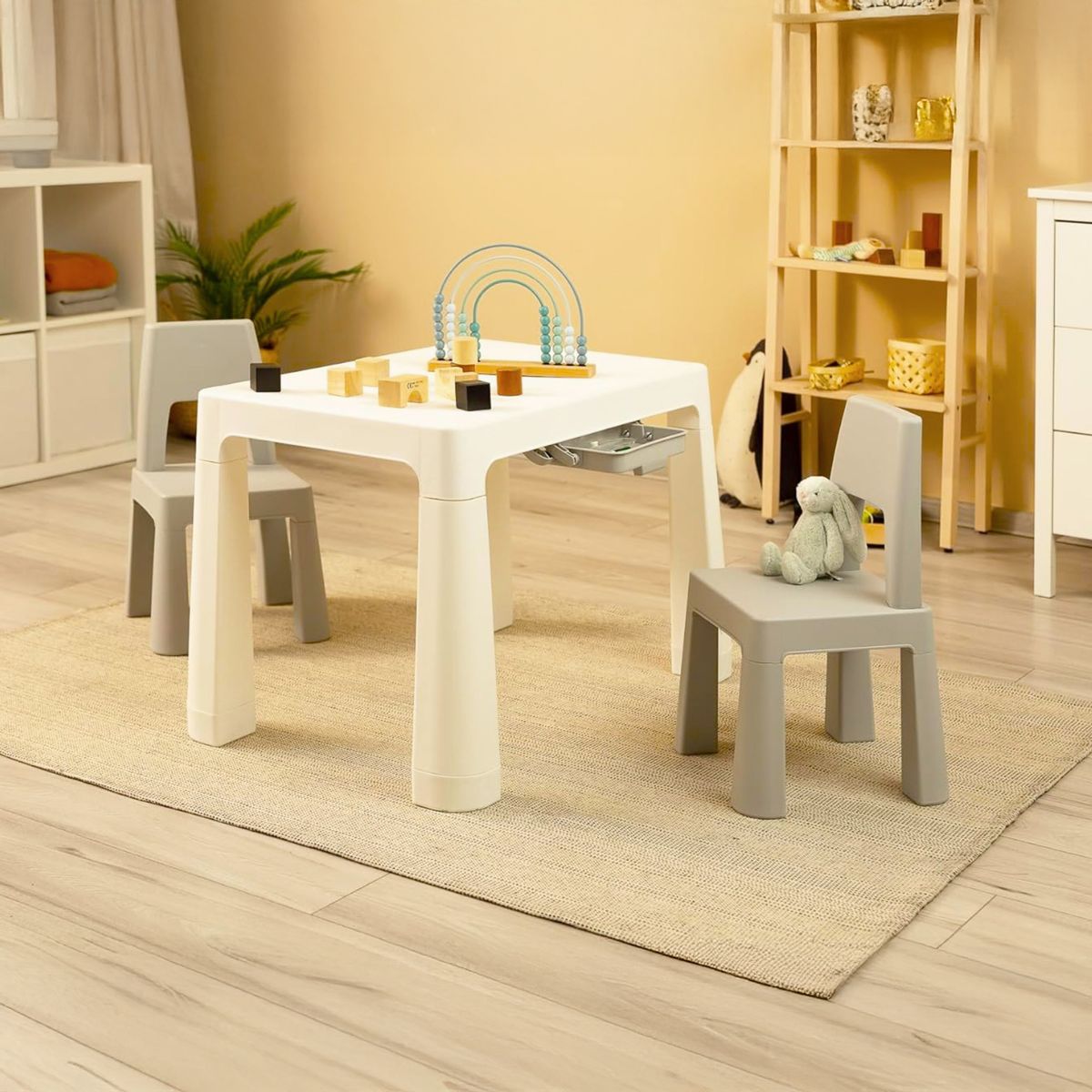 KIDSCOOL - Set de Mesa + 2 Sillas Infantil 50x55x77 cm Gris/blanco Desde 1 año