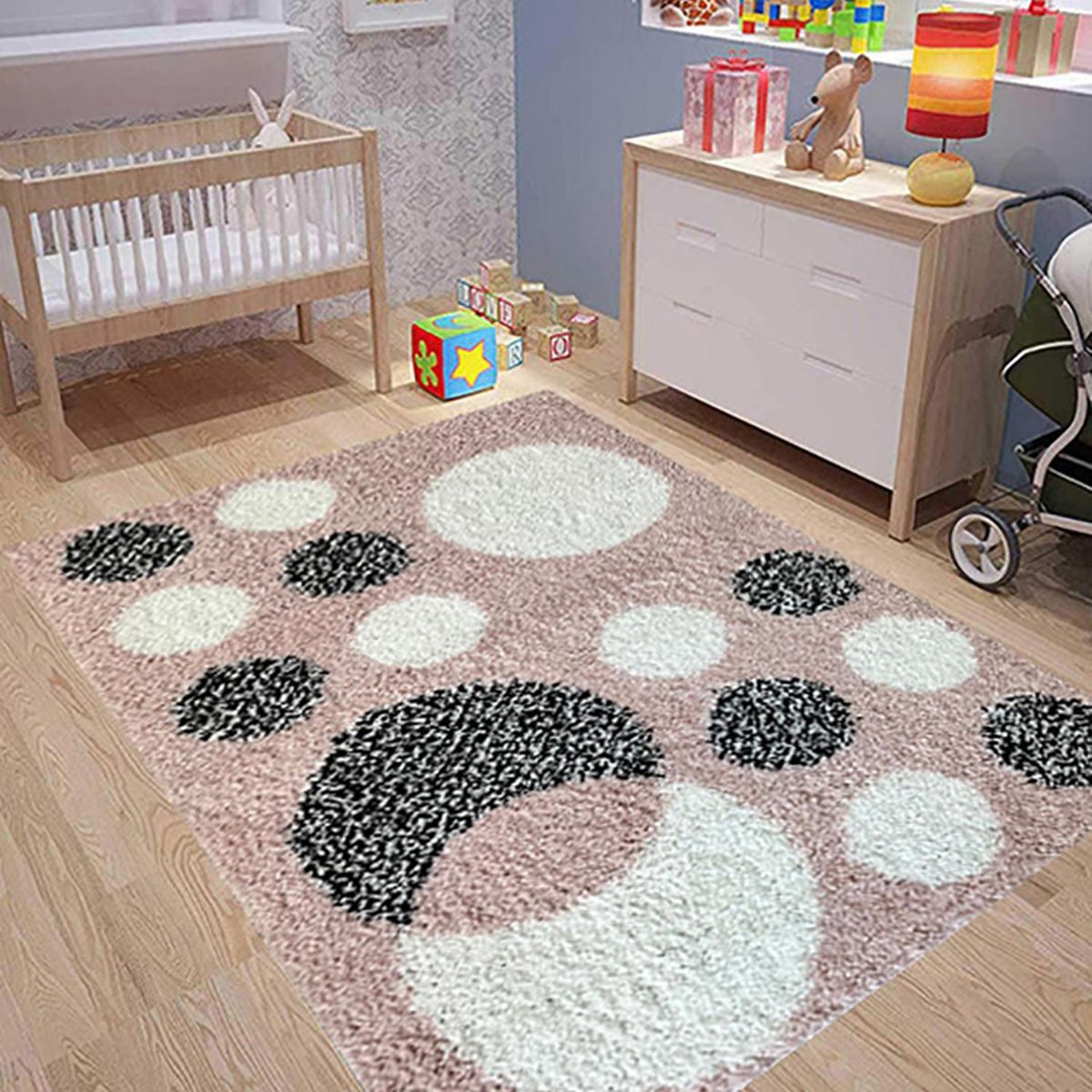 IDETEX - Alfombra Shaggy Círculos 120x170 cm Polipropileno Rosado