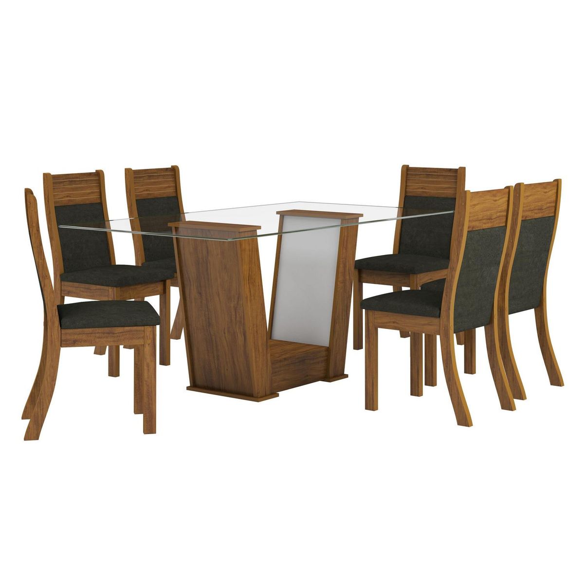 EXIT - Juego de Comedor Roma 6 Sillas Mesa Rectangular 80x79x160 cm Café