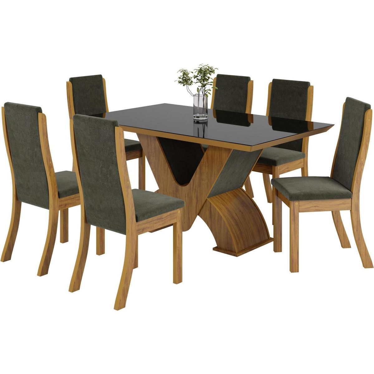 EXIT - Juego de Comedor Bélgica 6 Sillas Mesa Rectangular 90x80x160 cm Negro/Café