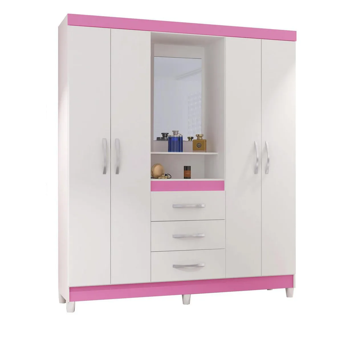 HOME MOBILI - Clóset 4 Puerta(s) 3 Cajón(es) 4 Repisa(s) 161x188x40 cm Blanco/Rosado