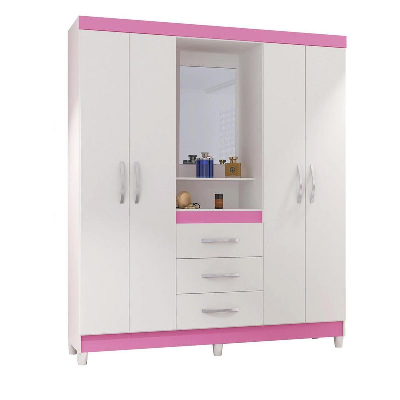 HOME MOBILI - Clóset 4 Puerta(s) 3 Cajone(s) 4 Repisa(s) 161x188x40 cm Blanco/Rosado