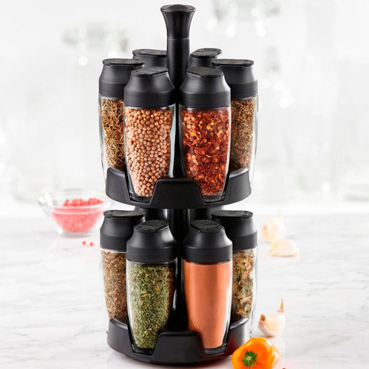 TRUDEAU - Especiero Giratorio Trudeau 12 Frascos con Rack Negro 80 ml