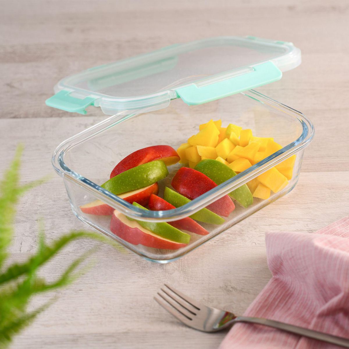 JUST HOME COLLECTION - Contenedor de Alimento Rectangular con Tapa Clip Vidrio 1000 ml
