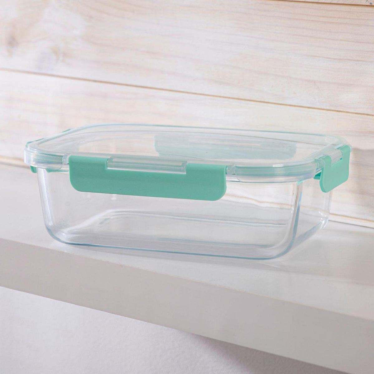 JUST HOME COLLECTION - Contenedor de Alimento Rectangular con Tapa Clip Vidrio 1500 ml