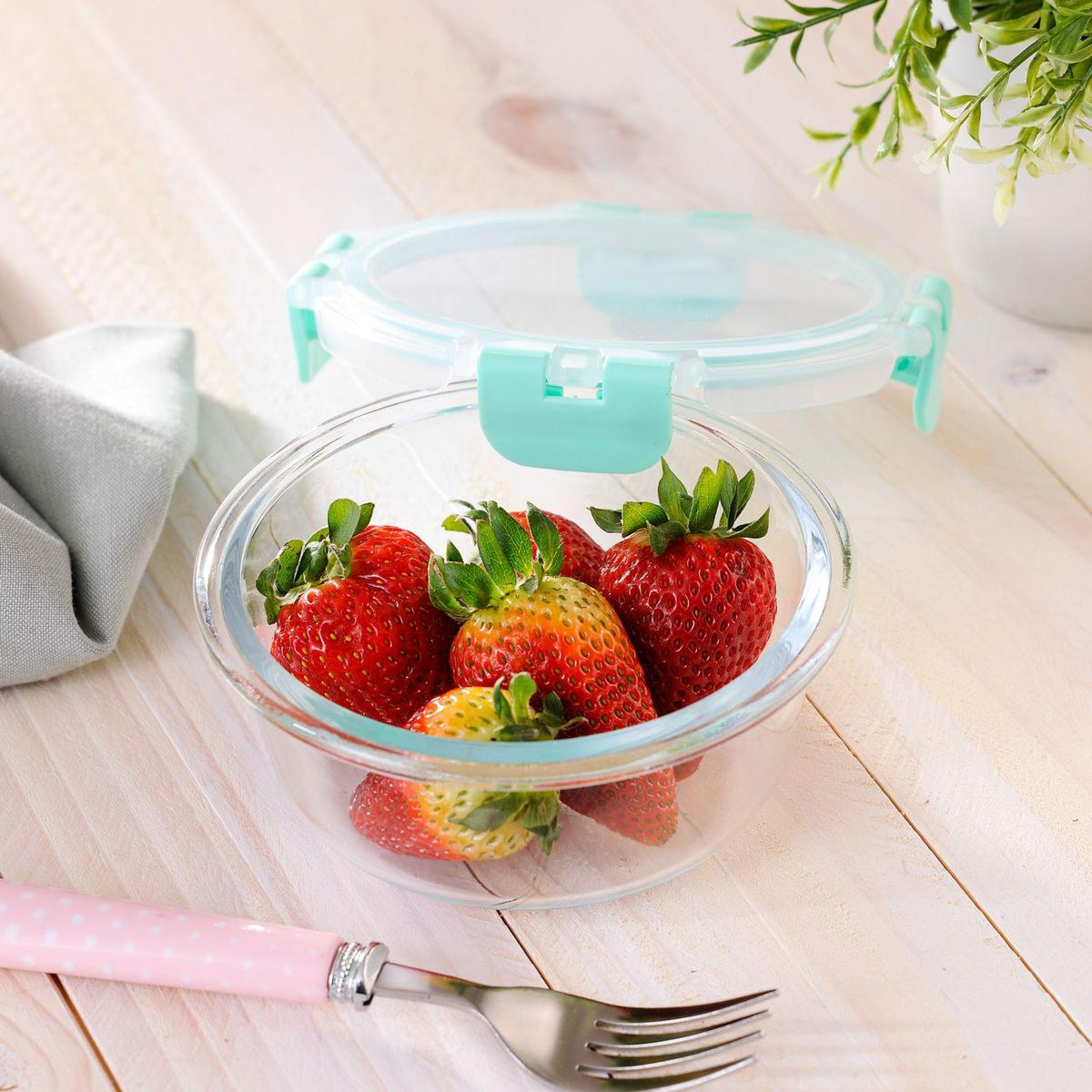 JUST HOME COLLECTION - Contenedor de Alimento Redondo con Tapa Clip Vidrio 400 ml