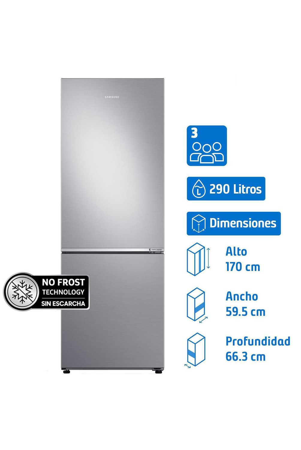 SAMSUNG Refrigerador Bottom Freezer No Frost 290 Litros Inox
