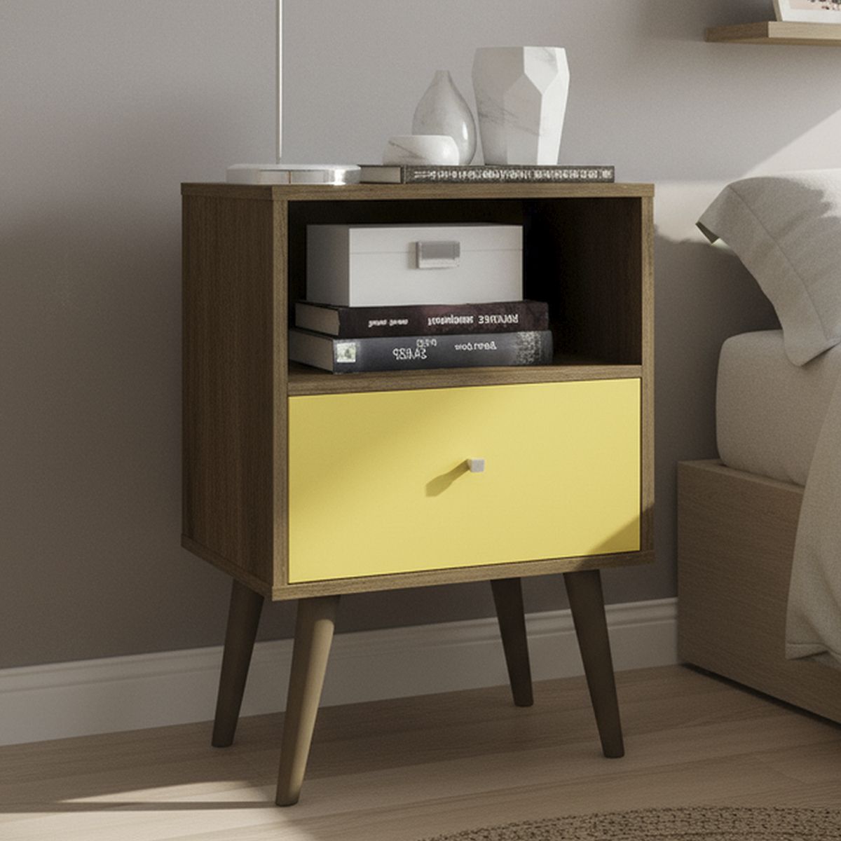 HOGA - Velador 1 Cajón(es) Mb2014 45x69x36 cm Rústico amarillo