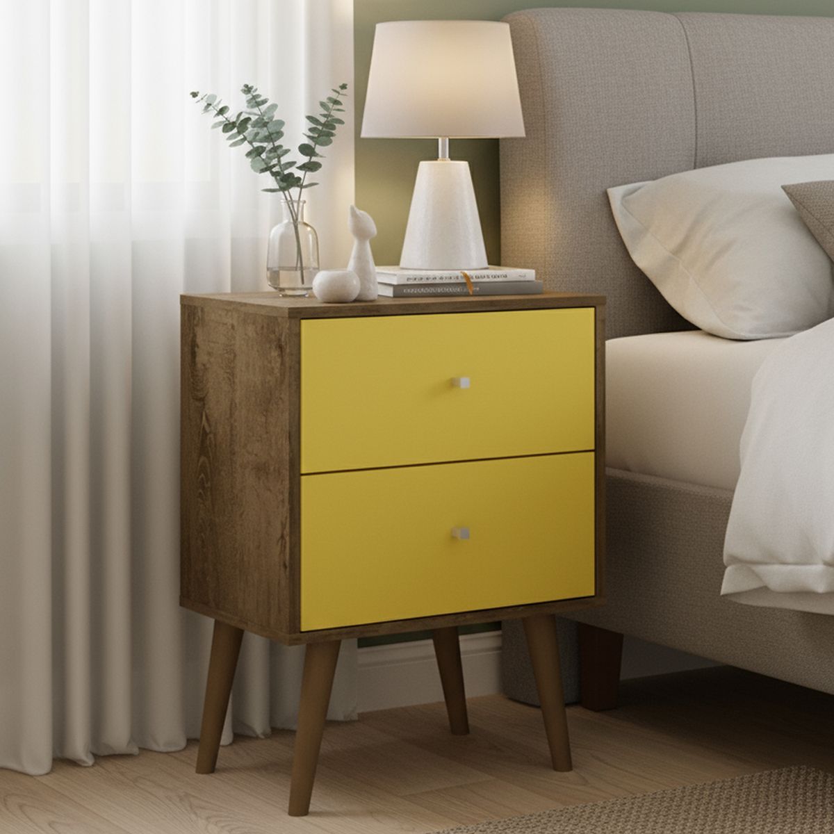 HOGA - Velador 2 Cajón(es) Mb2015 45x69x36 cm Rústico amarillo