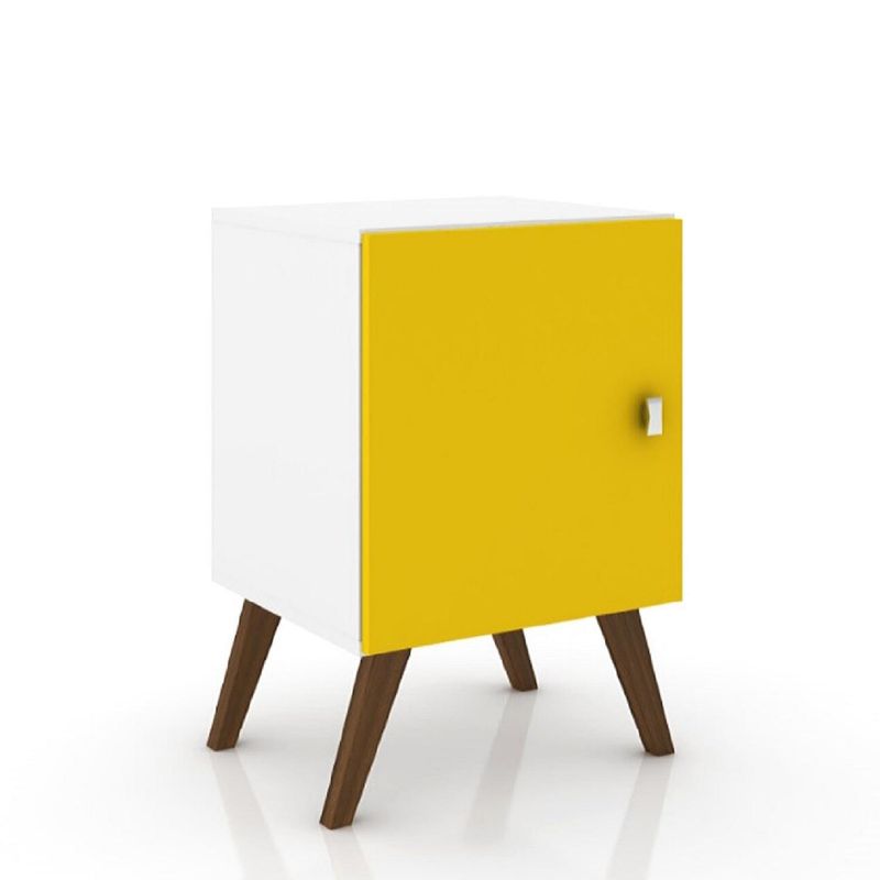 HOGA - Velador 1 Puerta 1 Cajón(es) Retro 37x57x40 cm Blanco amarillo