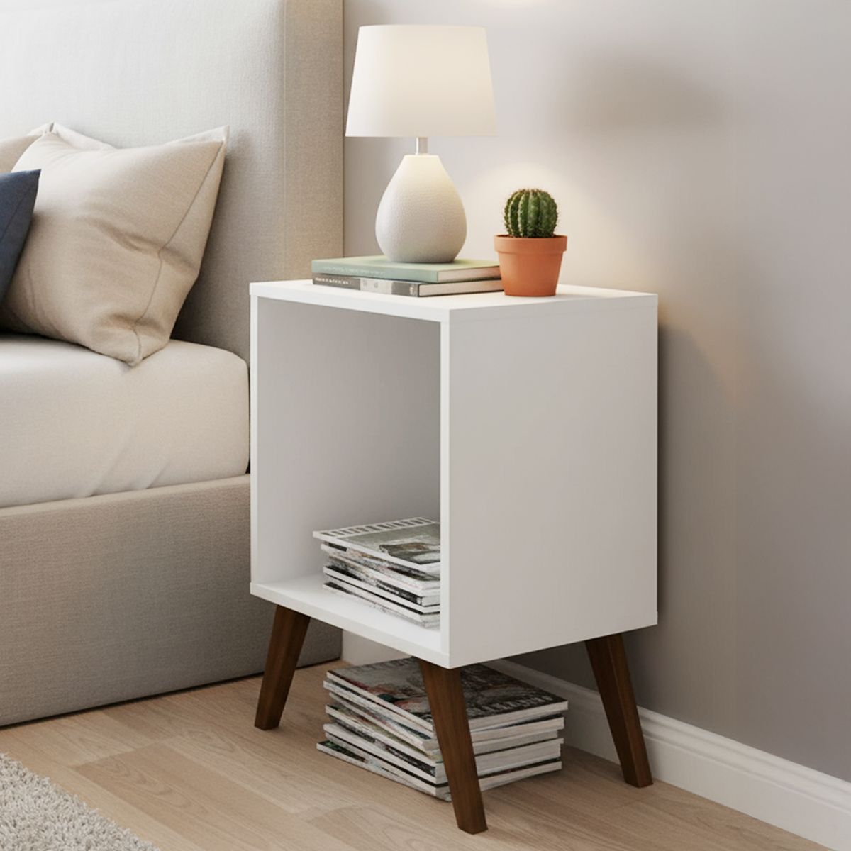 HOGA - Velador 1 Cajón(es) Retro 35x57x40 cm Blanco