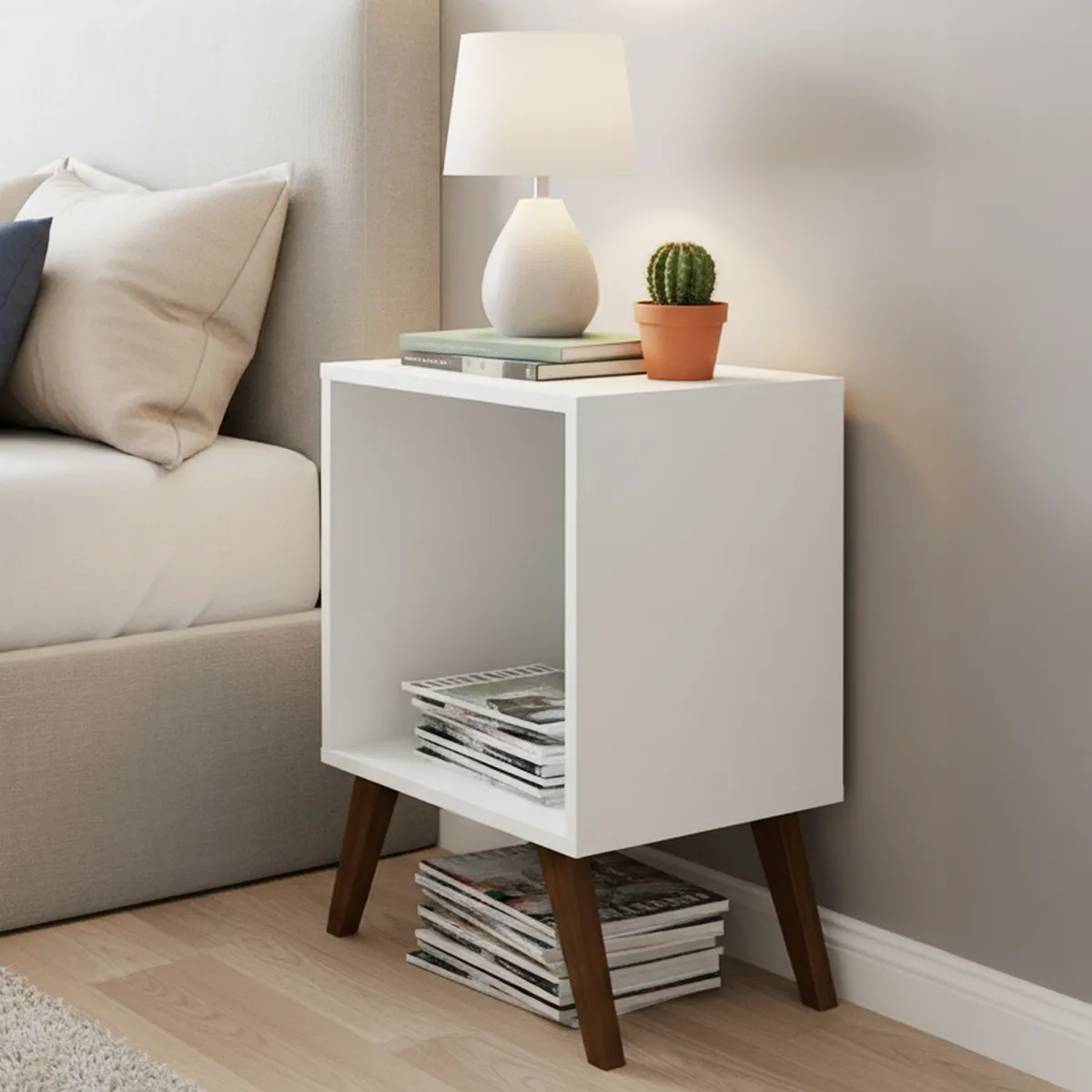 HOGA - Velador 1 Cajón(es) Retro 35x57x40 cm Blanco