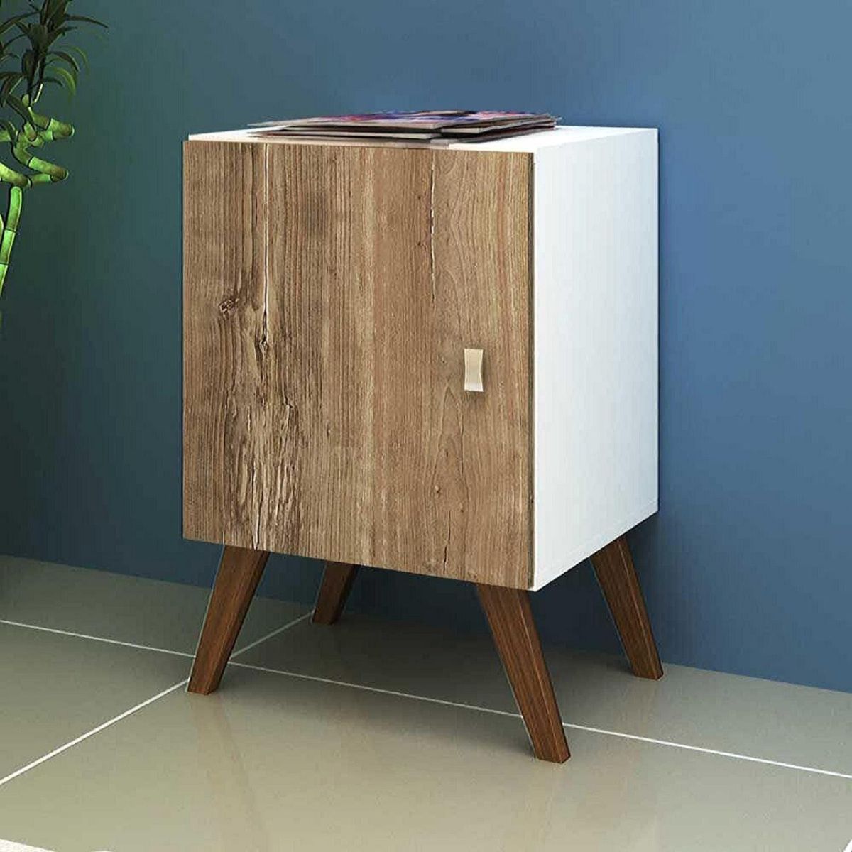 HOGA - Velador 1 Puerta 1 Cajón(es) Retro 37x57x40 cm Blanco rústico