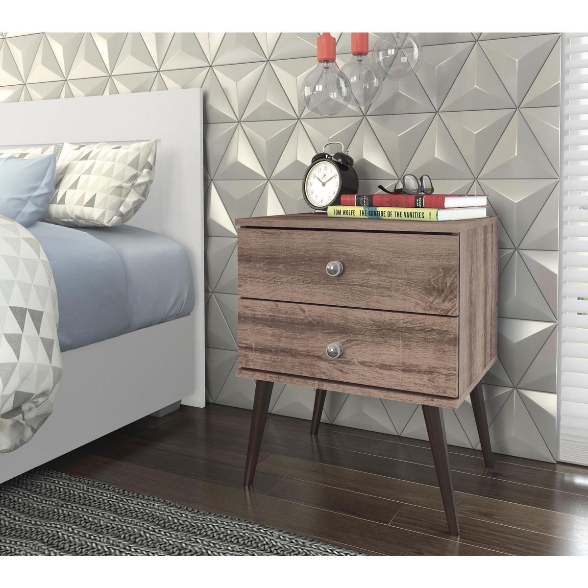 HOGA - Velador 2 Cajón(es) Felipe 50x60x39 cm Rústico