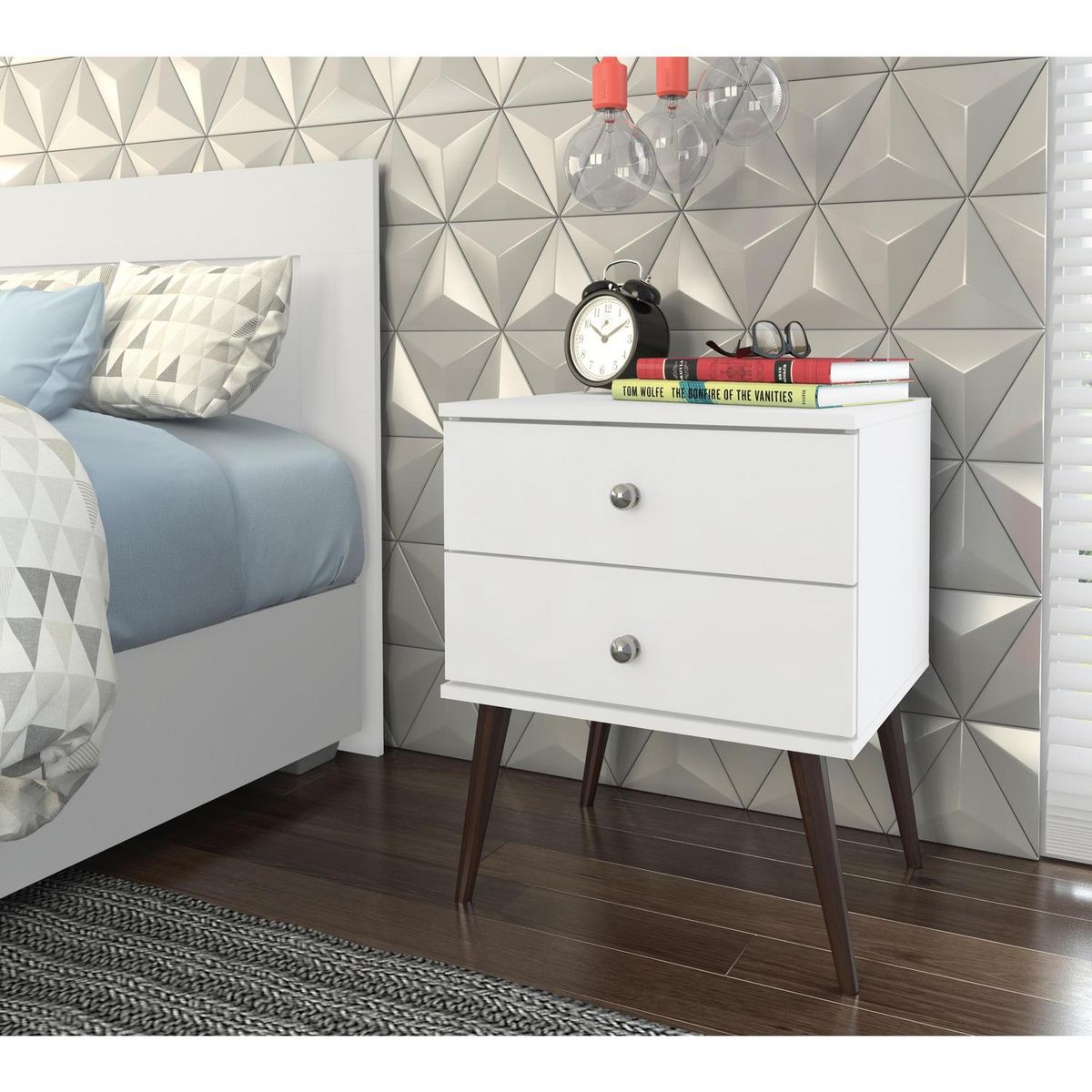 HOGA - Velador 2 Cajón(es) Felipe 50x60x39 cm Blanco