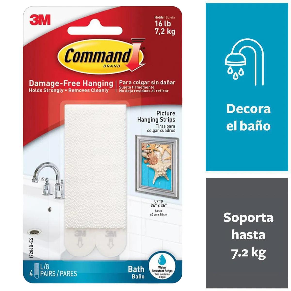 COMMAND - Tiras para colgar Cuadros Impermeables grande blanca