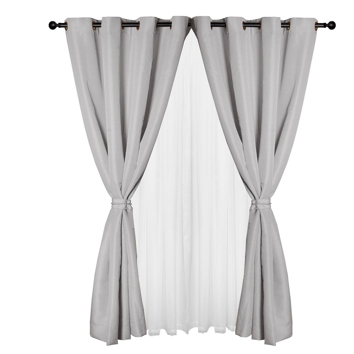 MASEL - Set Cortinas Yasmin Tela 140x220 cm Gris