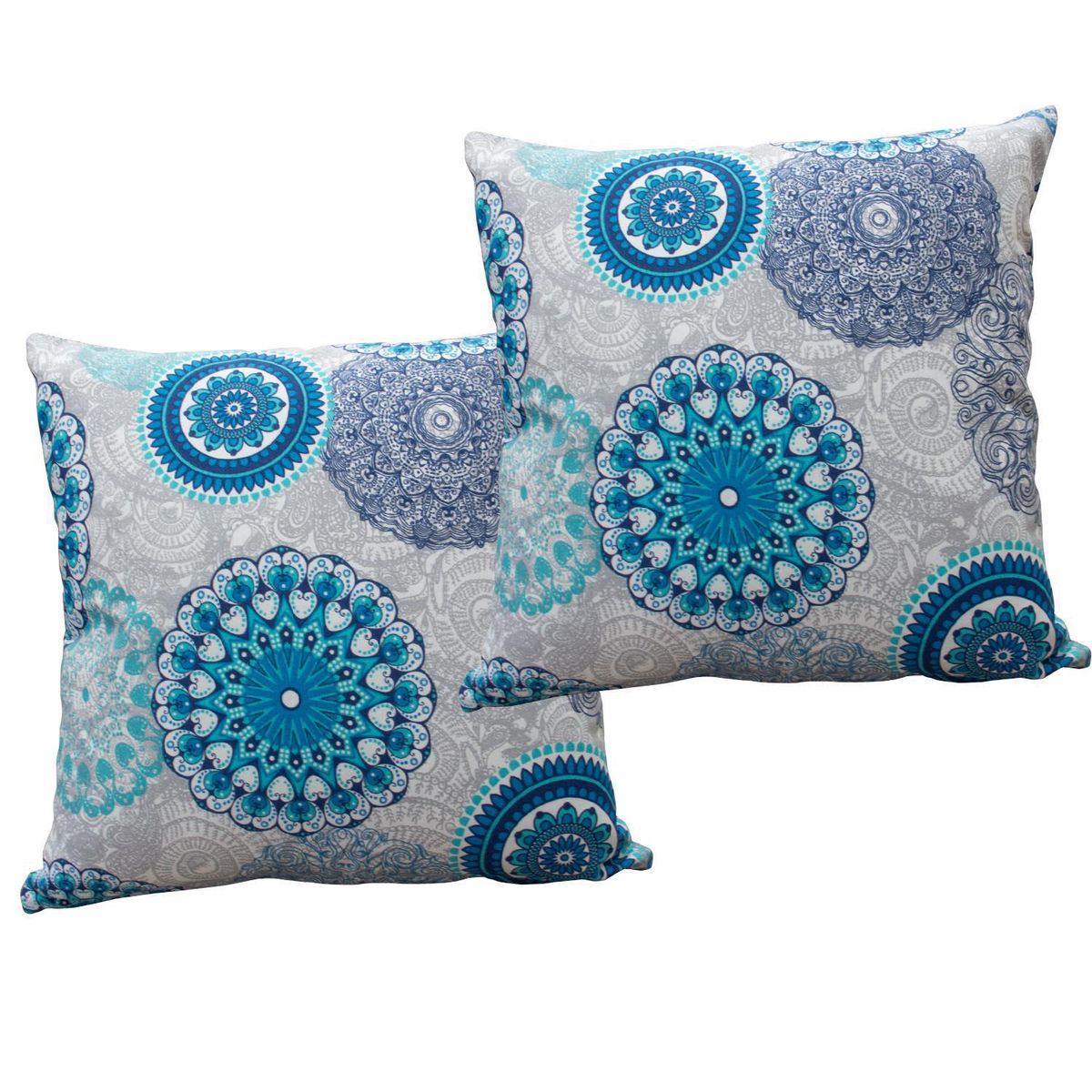 MASEL - Set De 2 Cojínes Lona Estampado Turquesa 50x50 cm