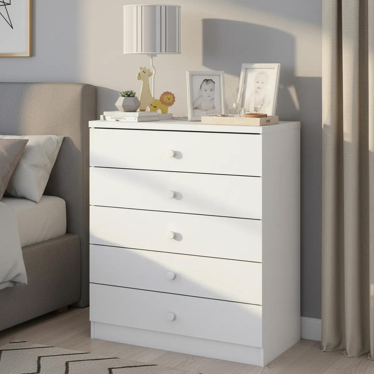 HOME MOBILI - Cómoda 5 Cajón(es) Menta 75x93x48 cm Blanco