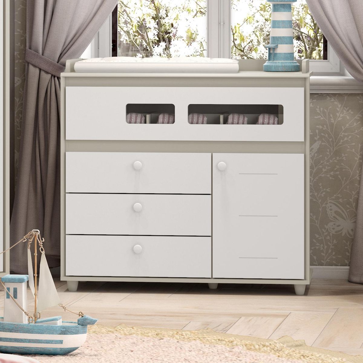 HOME MOBILI - Cómoda 1 Puerta 4 Cajón(es) Aquarela 98x92x43 cm Blanco