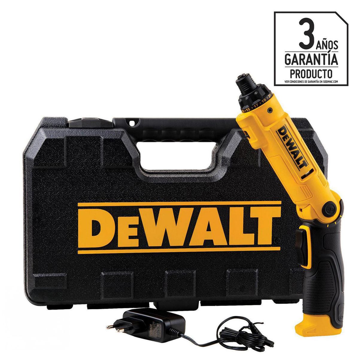 DEWALT - Atornillador rotación inalámbrico 1/4 8V + 1 batería + 45 accesorios