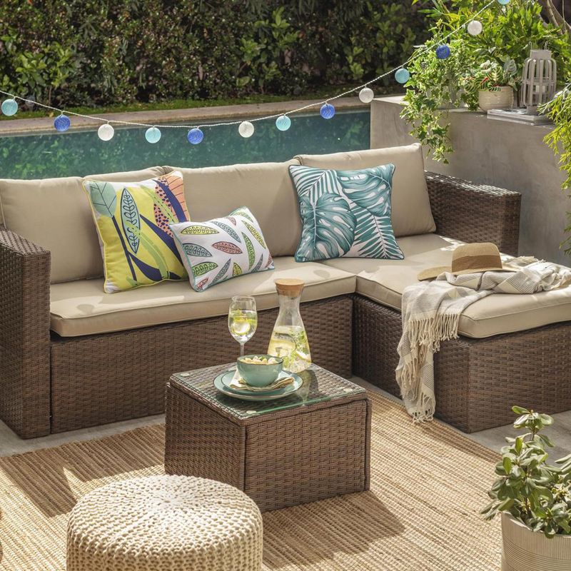 JUST HOME COLLECTION - Juego de Living Seccional de Terraza Livorno 4 Personas Café