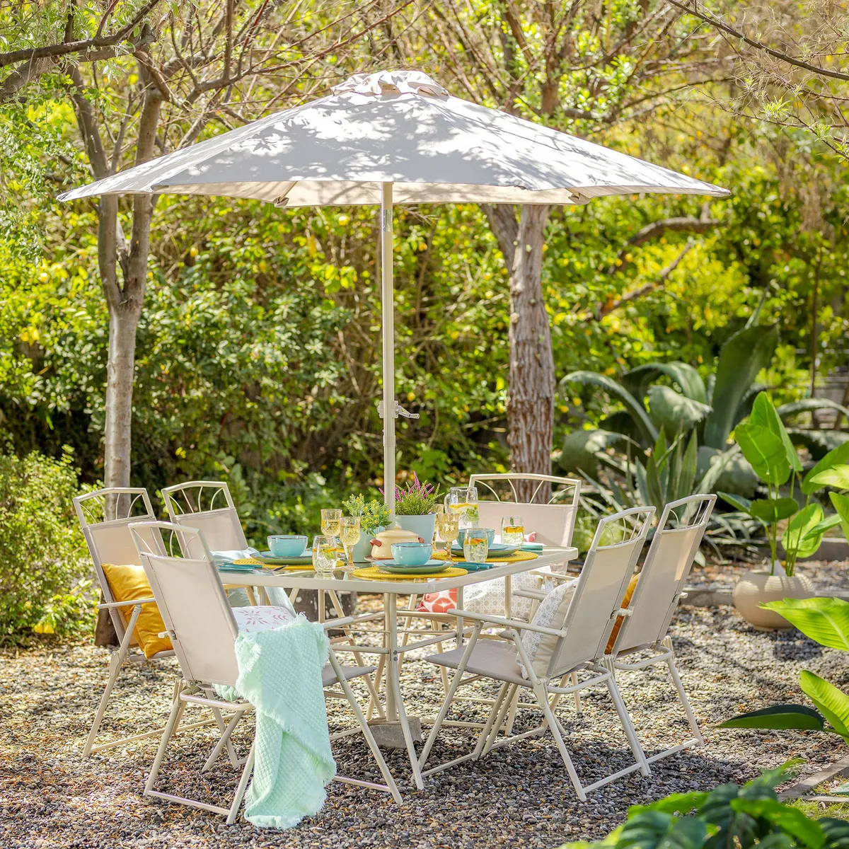 JUST HOME COLLECTION - Juego de Terraza Comedor Santa Lucia 6 Personas Taupe