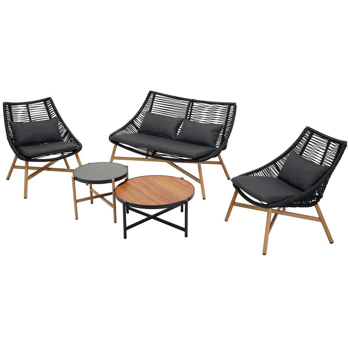 JUST HOME COLLECTION - Juego de Terraza Living Bruselas 4 Personas Negro/Natural
