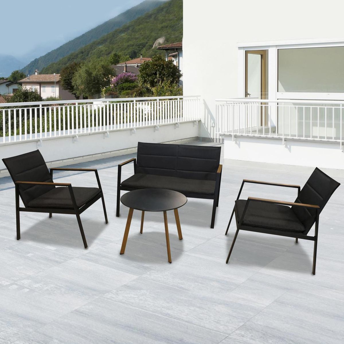 JUST HOME COLLECTION - Juego de Living de Terraza San Andres 4 Personas Negro