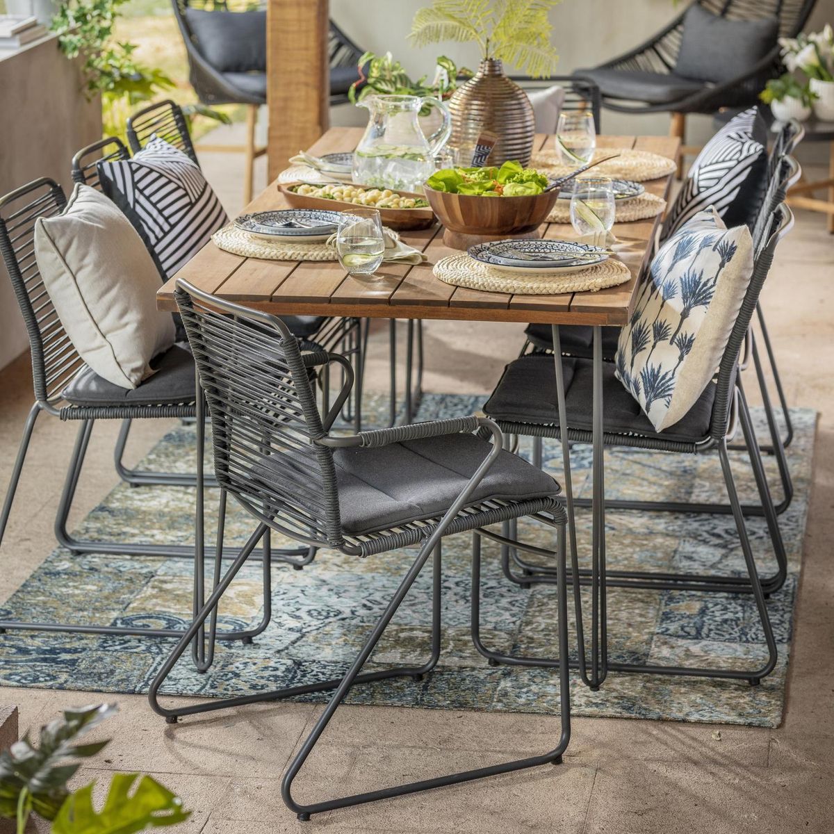 JUST HOME COLLECTION - Mesa de terraza 200x87 cm negro/ natural