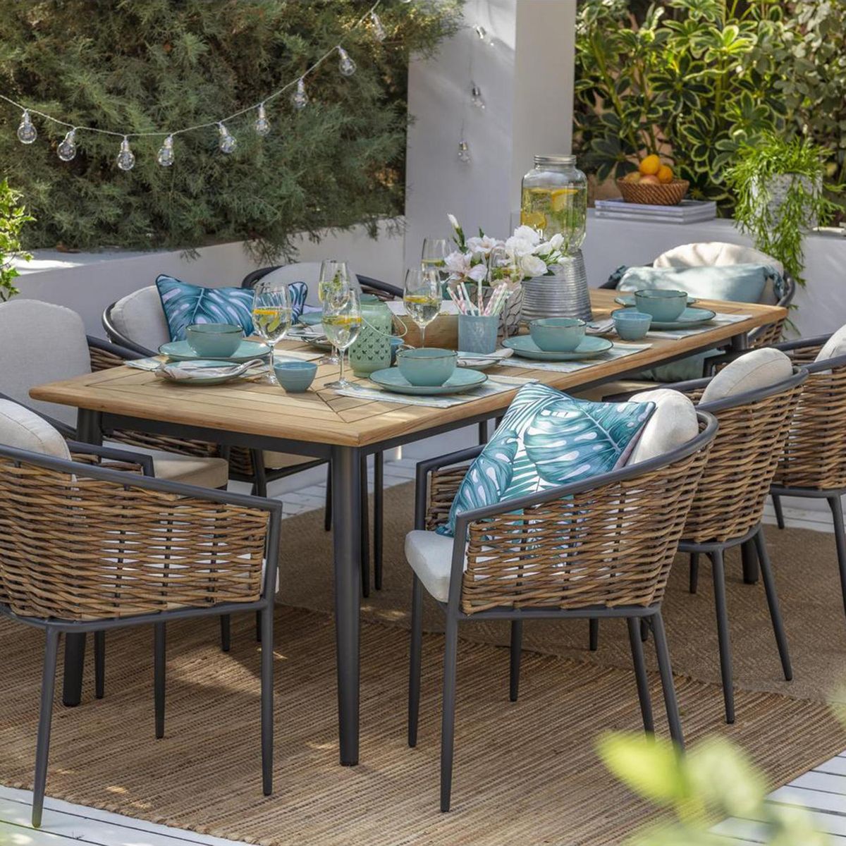 JUST HOME COLLECTION - Juego de Terraza Comedor Cordova 8 Personas Madera Teca Natural