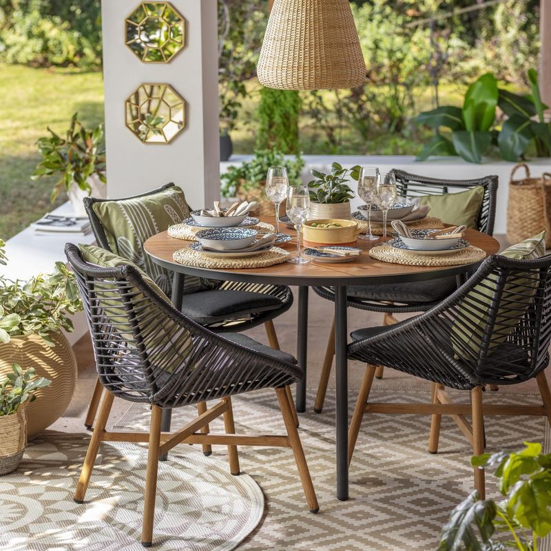JUST HOME COLLECTION - Juego de Terraza Comedor Bruselas 4 Personas Negro/Natural