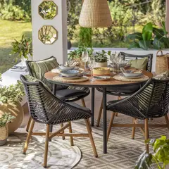 JUST HOME COLLECTION - Juego de Comedor de Terraza Bruselas 4 Personas Negro/Natural