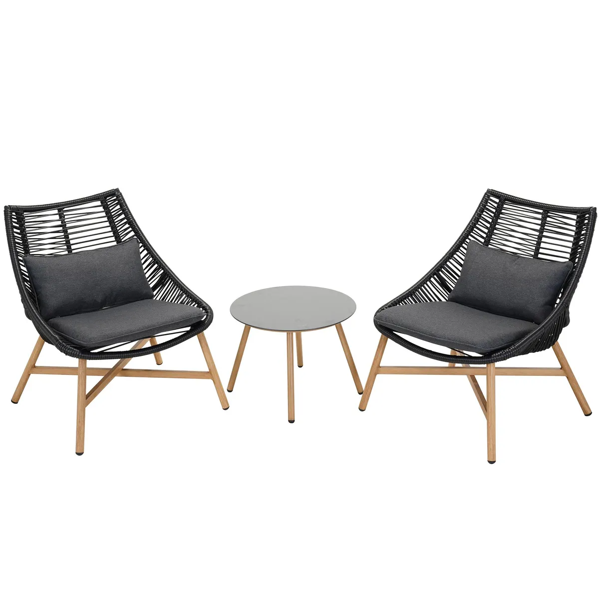 JUST HOME COLLECTION - Juego de Terraza Balcón Bruselas 2 Personas Negro