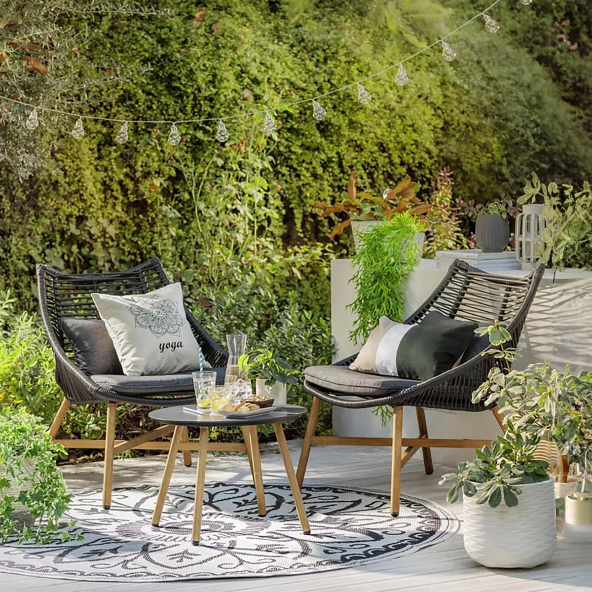 JUST HOME COLLECTION - Juego de Terraza Balcón Bruselas 2 Personas Negro