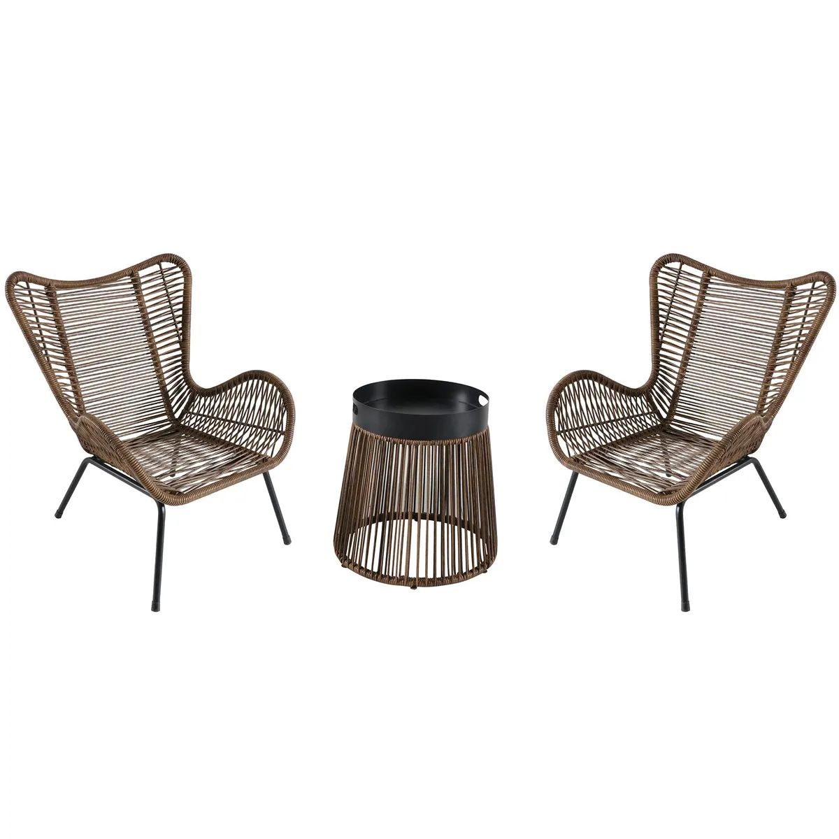 JUST HOME COLLECTION - Juego de Terraza Balcón Roques 2 Personas Café/Negro