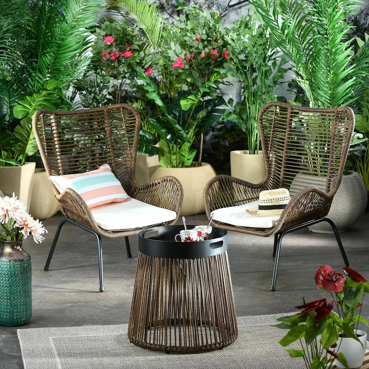 JUST HOME COLLECTION - Juego de Terraza Balcón Roques 2 Personas Café/Negro