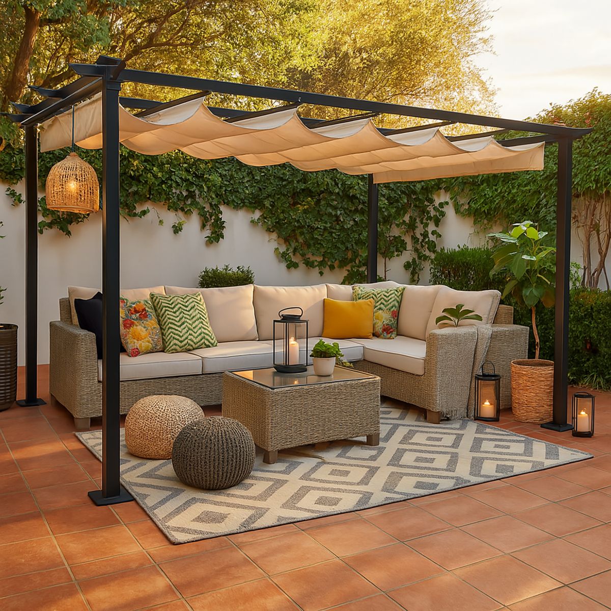 JUST HOME COLLECTION - Pérgola Retráctil Negro Tela 300x400x250 cm