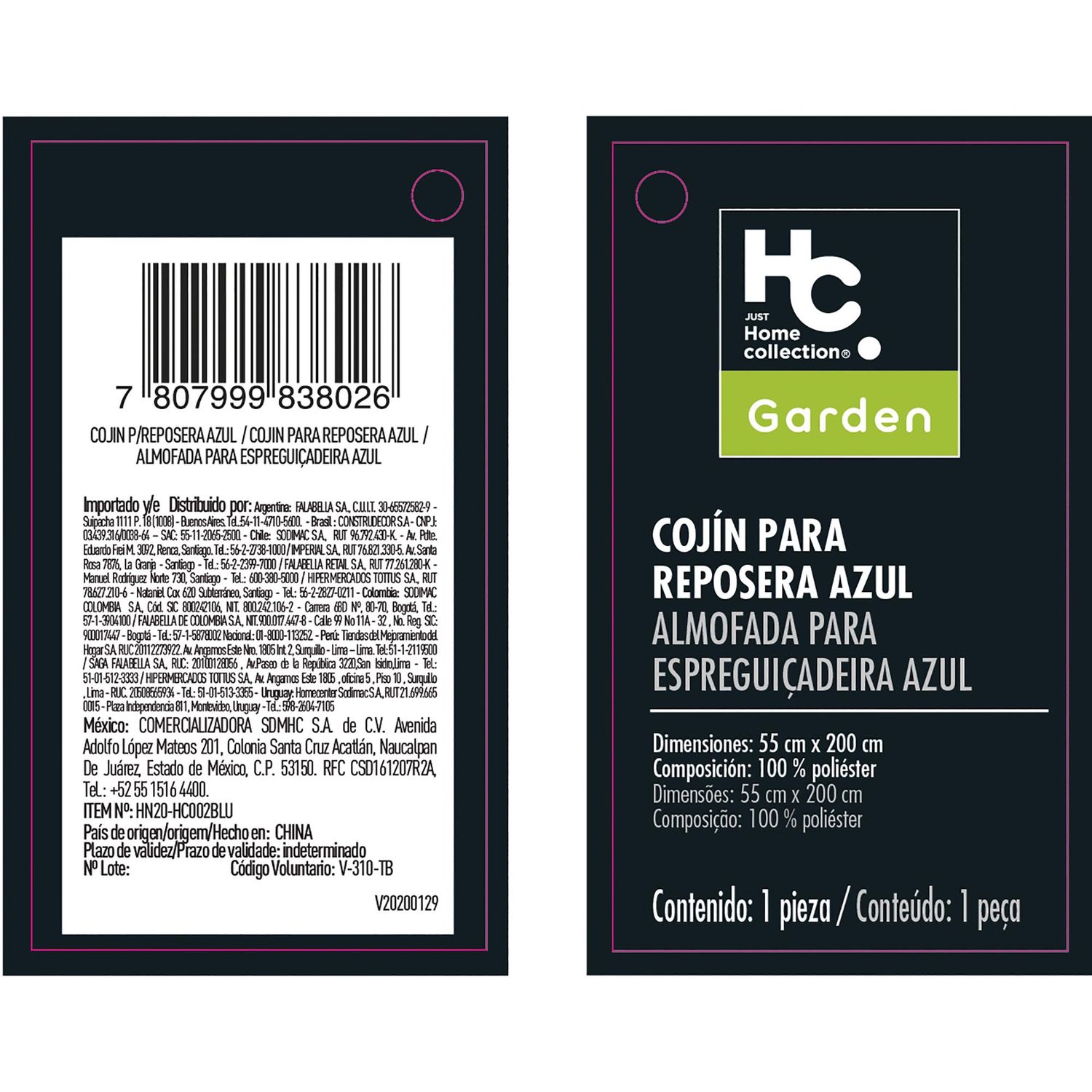 Cojín para reposera azul en un entorno exterior