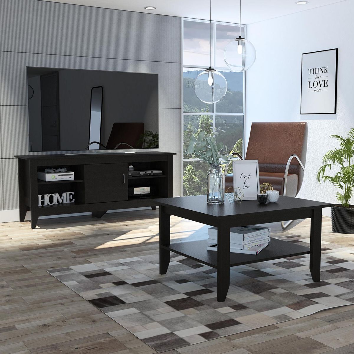 TUHOME - Rack TV 65"+ mesa de centro wengue