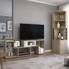 TUHOME - Combo Bar Esquinero + Rack Extensible TV 40" Rovere/Blanco