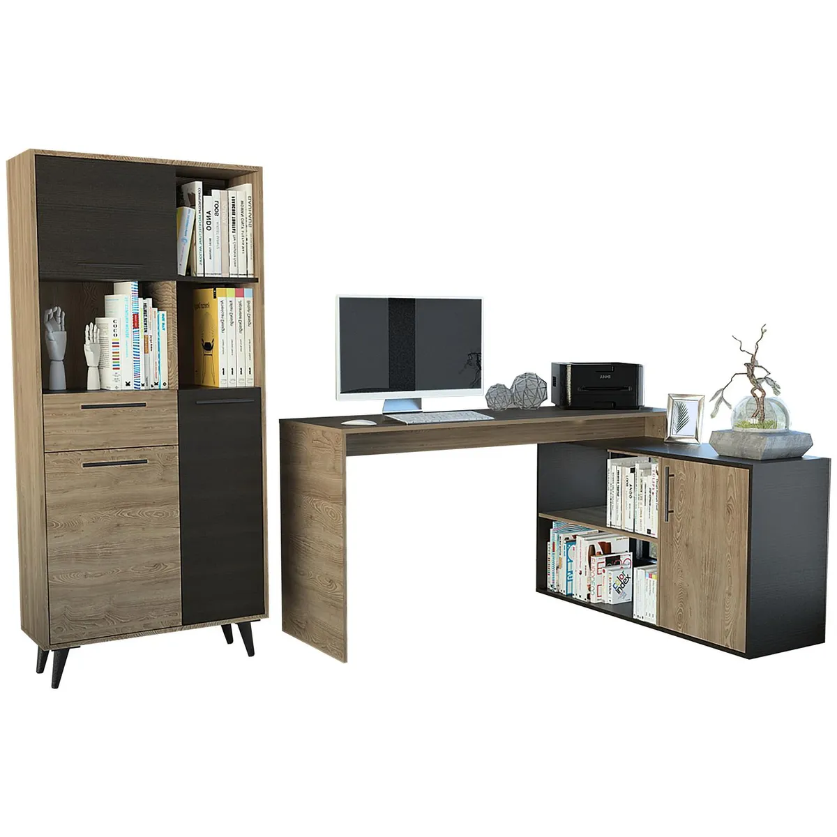 TUHOME - Escritorio + biblioteca miel-wengue