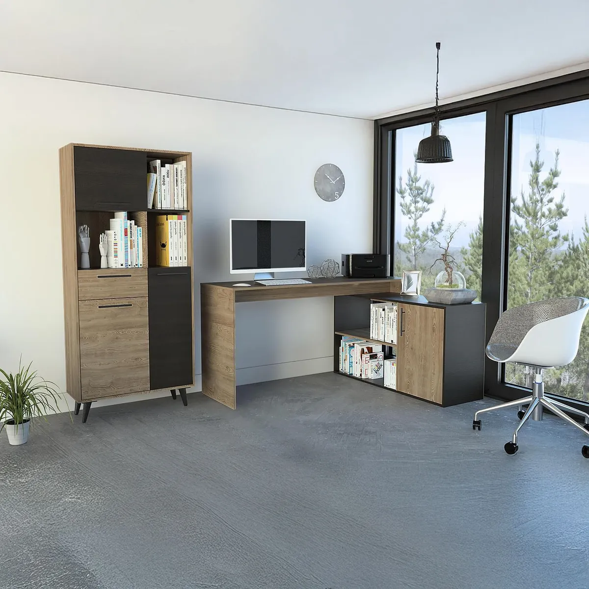 TUHOME - Escritorio + biblioteca miel-wengue