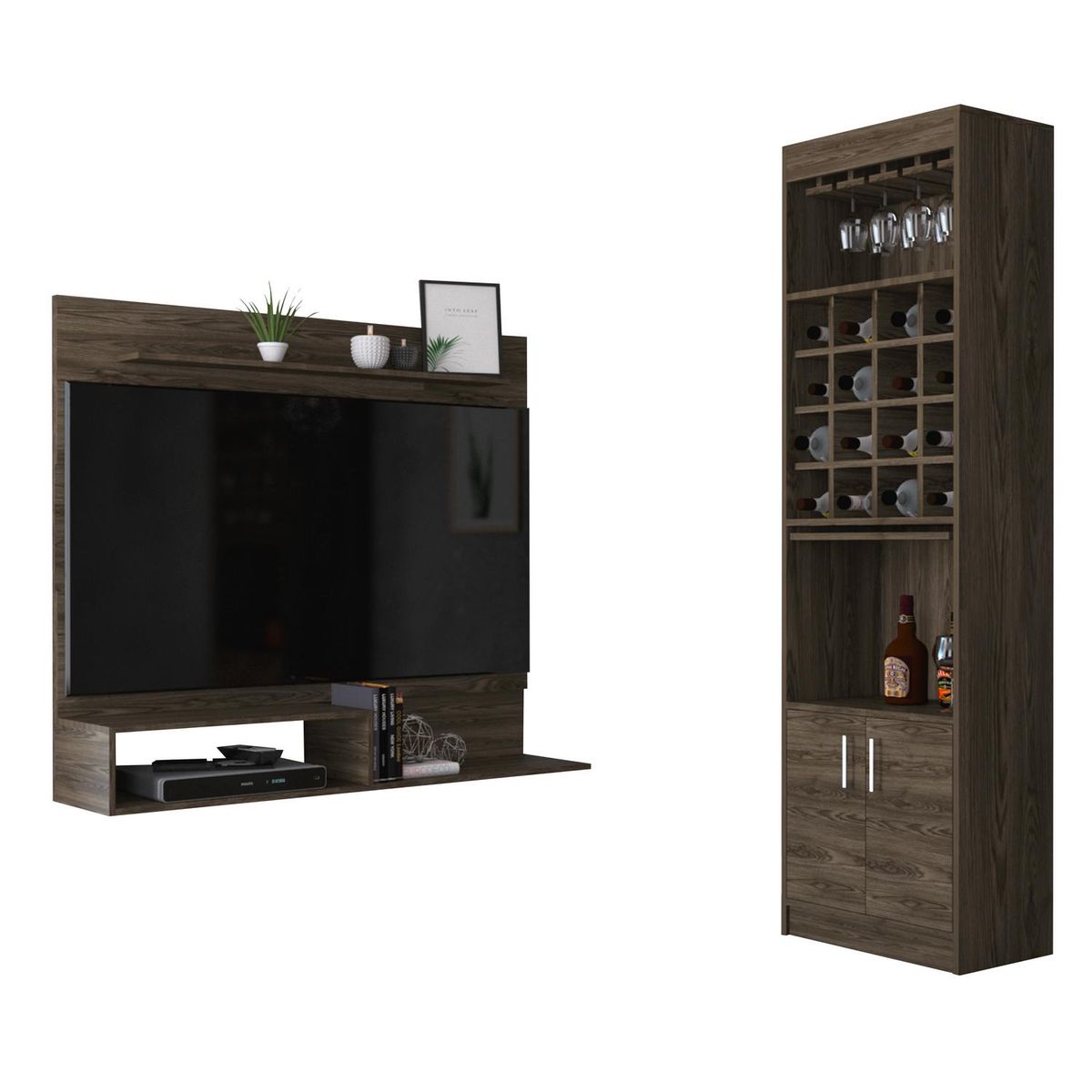 TUHOME - Panel TV 55" + bar coñac