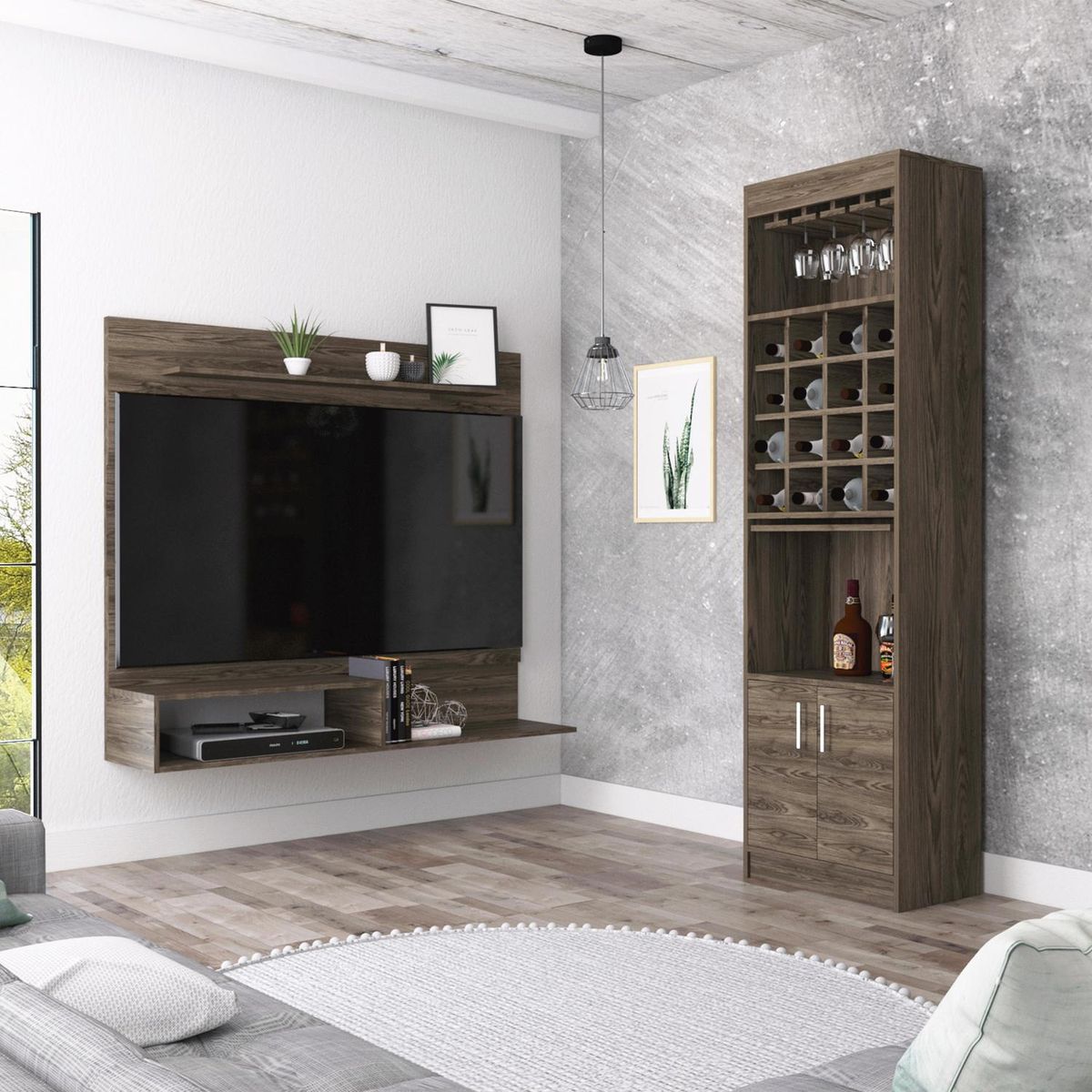 TUHOME - Panel TV 55" + bar coñac